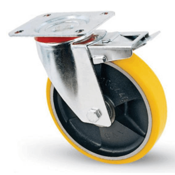 Ruota Poliuretanica Cuscinetti a Rulli Piastra Girevole+Freno | Aldo Valsecchi