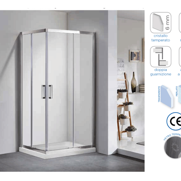 BOX DOCCIA  ANGOLARE SQUARE 1 LATO 6mm h195 SCORREVOLE CROMATO-PERLATO prodotto da MIXTECH