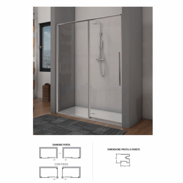 Porta Doccia Scorrevole Diamond 6mm Cromato-Trasparente H195 varie misure Mixtech