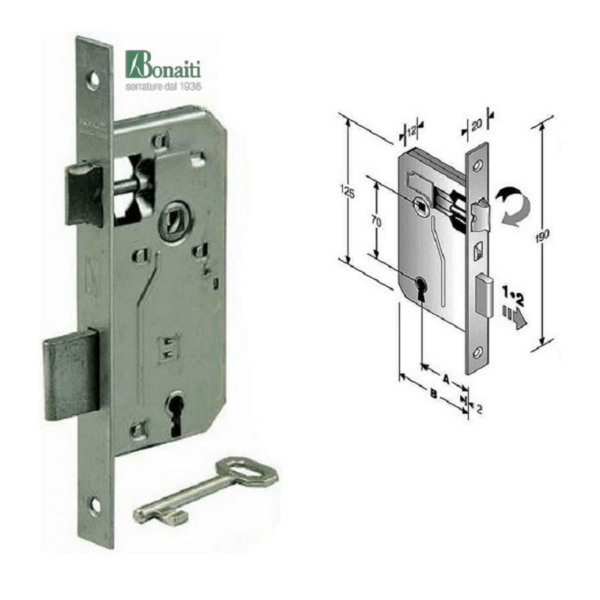Serratura Infilare Bordo Quadro Frontale 20 Cromo Satinato mm. 70 Varie Entrate | Bonaiti