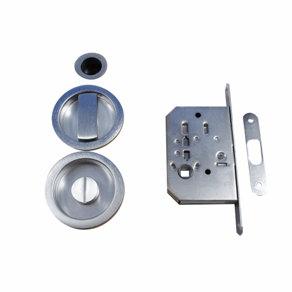 Maniglia Incasso Tonda Porta Scorrevole modello Easy Ron.8 d.60/48 con Nottolino+Serratura E50 Cromo Satinato | Bonaiti
