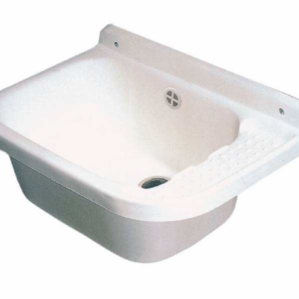 Lavatoio/Pilozzo Resina a Parete Completo di Sifone e Fissaggi Bianco cm.55x35x24