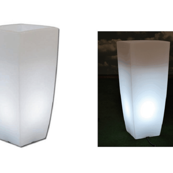 Vaso Home Light Quadro cm.40x40x90h Resina con Luce Bianco Ghiaccio