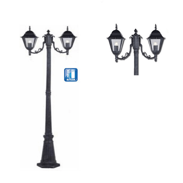 Lampione 2 Bracci Mod.New York in Alluminio cm.200h  Grigio Ghisa