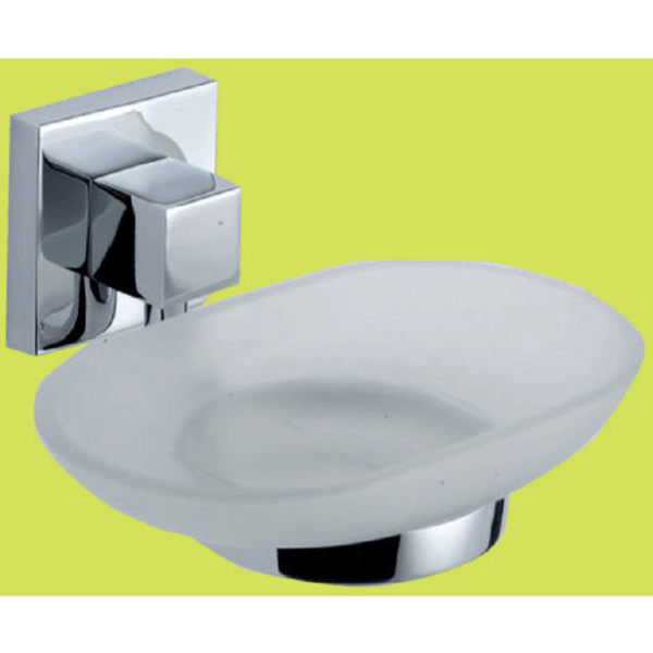 Portasapone Modello Geo in Metallo Cromato- Contenitore Cristallo Satinato