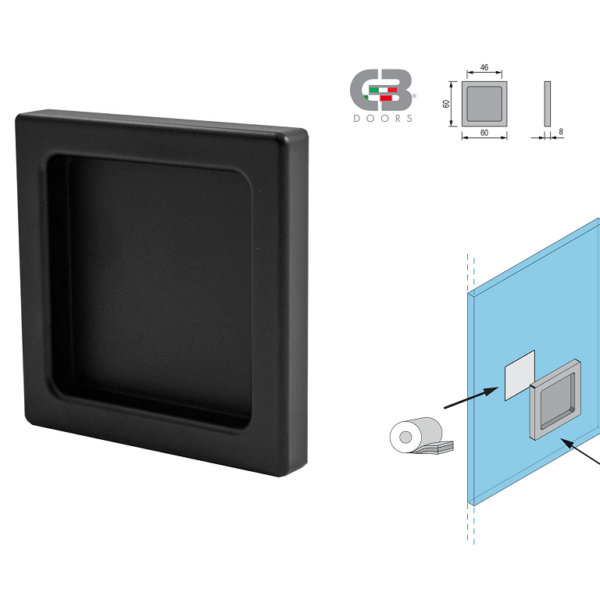 Nicchia Singola con Cava Quadra Adesiva Vhb mm.60x60x8h Ral9005 Nero Opaco  Cb Doors Fine Serie