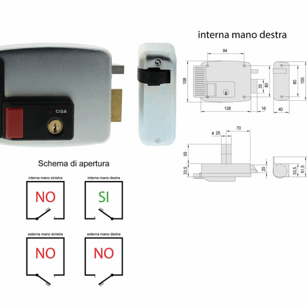 Elettroserratura Applicare per Cancelli con Segnalatore mm.70 DX | Cisa