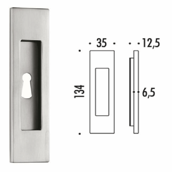 Maniglia Incasso Rettangolare Porta Scorrevole modello ID411 mm.35x134h con Foro Cromo Satinato | Colombo Design