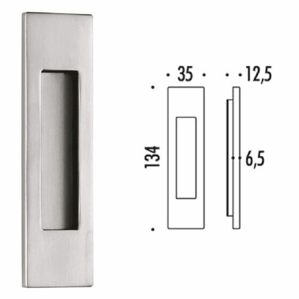 Maniglia Incasso Rettangolare Porta Scorrevole modello ID411 mm.35x134h Senza Foro Cromo Satinato | Colombo Design