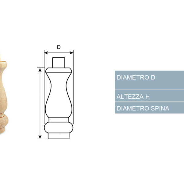Piede in Legno Ontano per Restauro Spinotto Ø22 mm.54x130h  | Cof