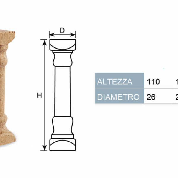 COLONNINA IN LEGNO FAGGIO ALTEZZA 110-140 mm.