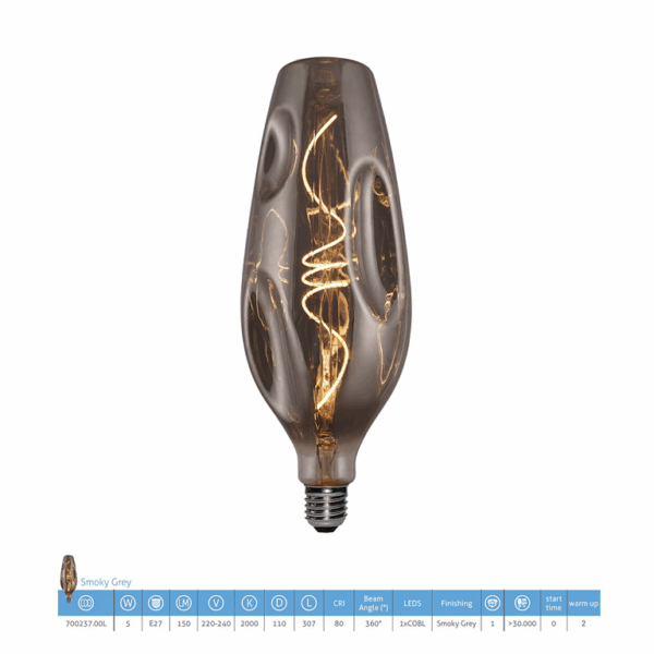 Lampada Led Dl Vint Filamento Bottle Bumped 220/240v 5w Smoky Grey 2000k Spiral Dim |  Daylight