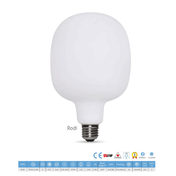 Lampada Led Filamento Por Rodi T120x200 220/240v 6w E27 2700k Dim | Daylight