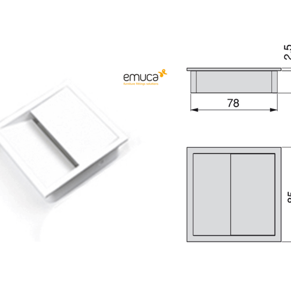 Passacavi Quadrato Plastica Plaswire 85 mm.78x78 Foro d.74 Bianco   Emuca