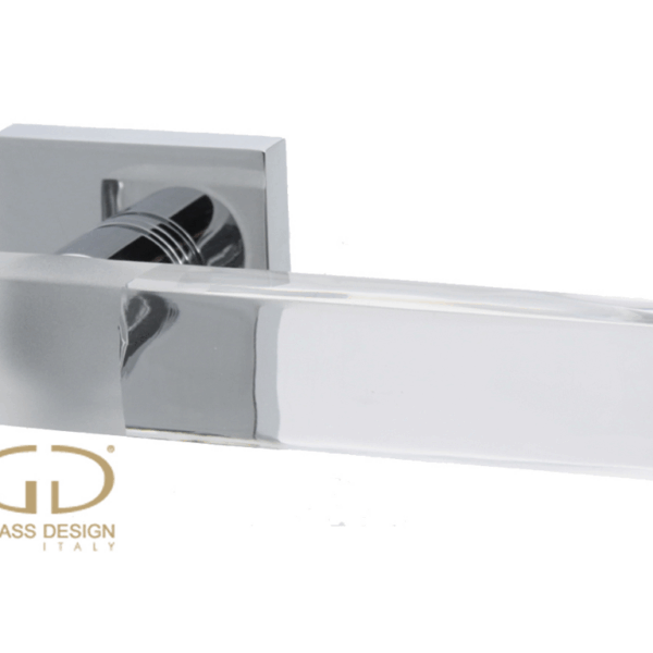 Maniglia Kymi Home Rosetta Quadra d.50x50x10h Foro Chiave Cristallo Trasparente Sabbiato Cromato | Glass Design