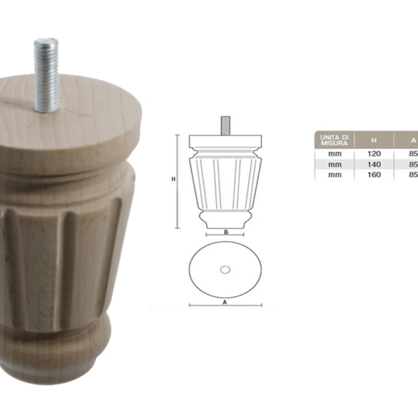 Piede Legno Faggio Grezzo con Vite Filettata Ma10x30 d.75 mm.120h | Gpi