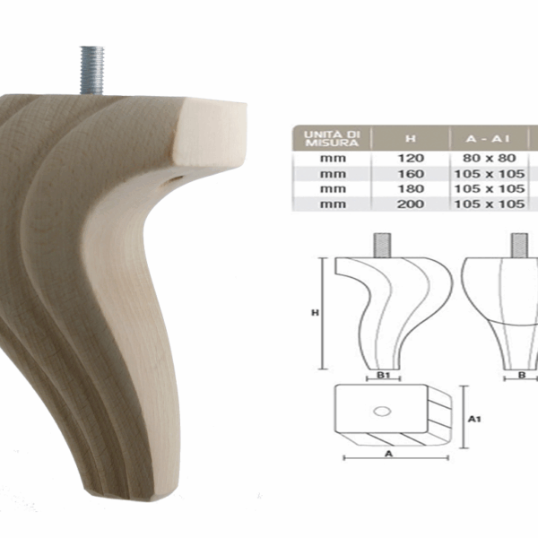 Piede Legno Faggio Grezzo con Vite Filettata Ma10x30 d.105x105/30x30 mm.160h | Gpi