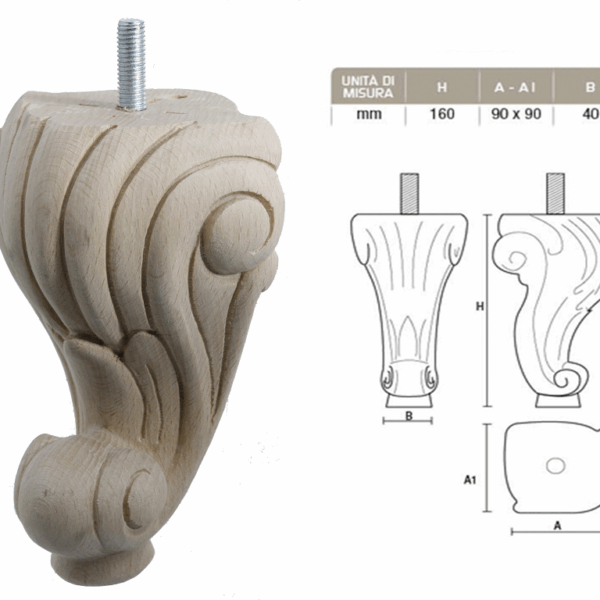Piede Legno Faggio Grezzo con Vite Filettata Ma10x30 d.90x90/40 mm.160h | Gpi