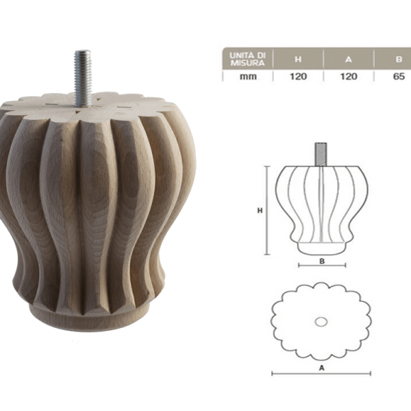 Piede Legno Faggio Grezzo con Vite Filettata Ma10x30 d.120x120/65 mm.120h | Gpi