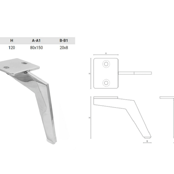 Piede Metallo Cromo Lucido d.80x150/20x80 mm.120 | Gpi