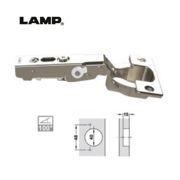 Cerniera con Ammortizzatore Integrato d.40 Spessore Anta 34mm 100° Collo Basso  Lamp