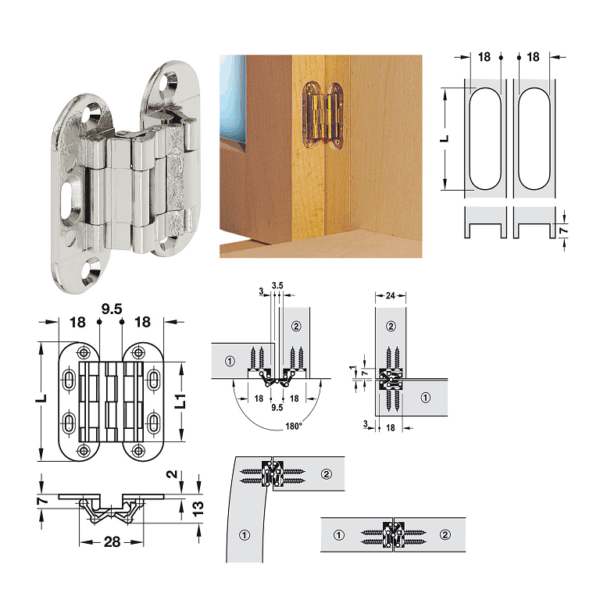 Cerniera Invisibile Mod.Sepa mm.52,7x34x13h  Nichelato  Hafele