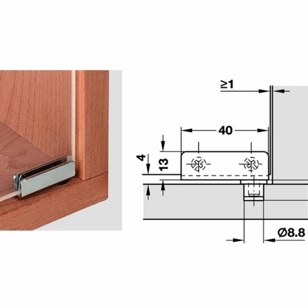 Cerniere Cristallo a Filo Bussola Plastica mm.40x13 Sp.4,7 Acciaio Cromo Lucido  Hafele