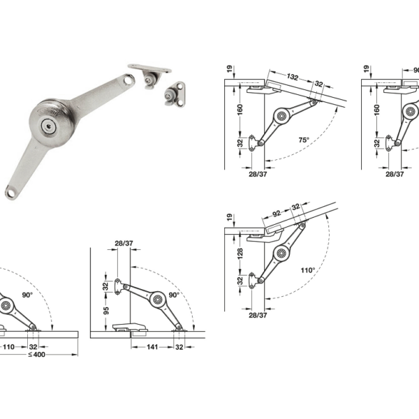 Supporto per Sportelli Duo Molla Regolabile d.37 mm.135 Nichelato Standard   Hafele