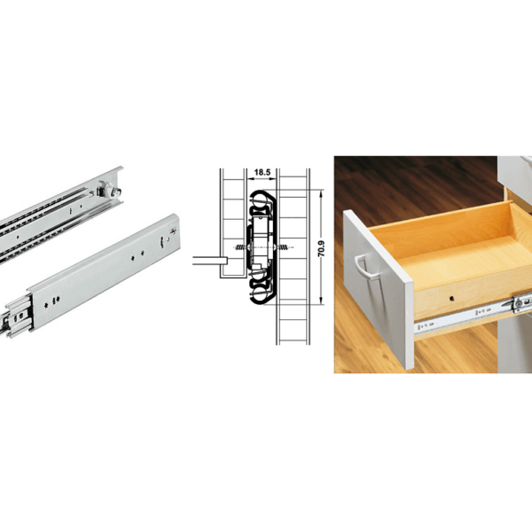 Guide con Sfere per Cassetto Estrazione Totale 70,9h Portata kg.230 Zincato cm.100 |  Hafele