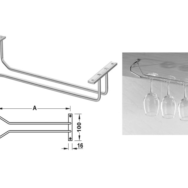 SUPPORTO SINGOLO PORTA BICCHIERI SOTTO MENSOLA OTTONE CROMATO LUCIDO