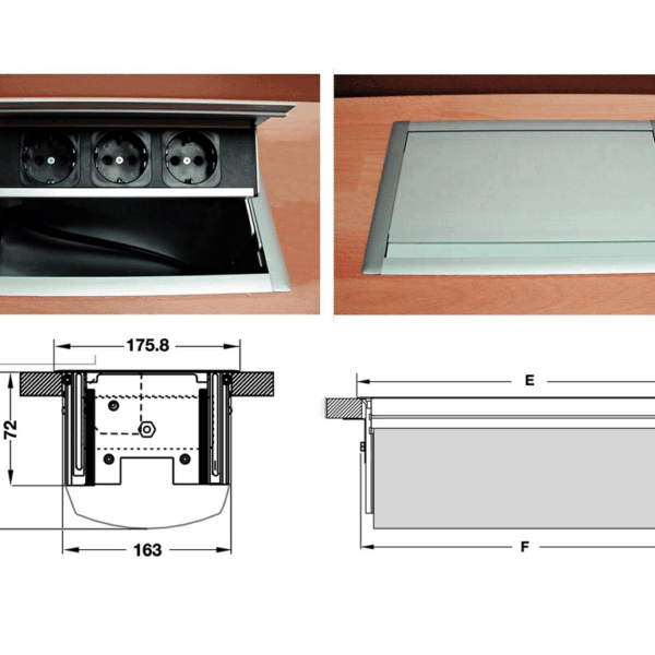 Elemento 3prese Incasso con Connettore Sv16 Alluminio mm.263x176x145h