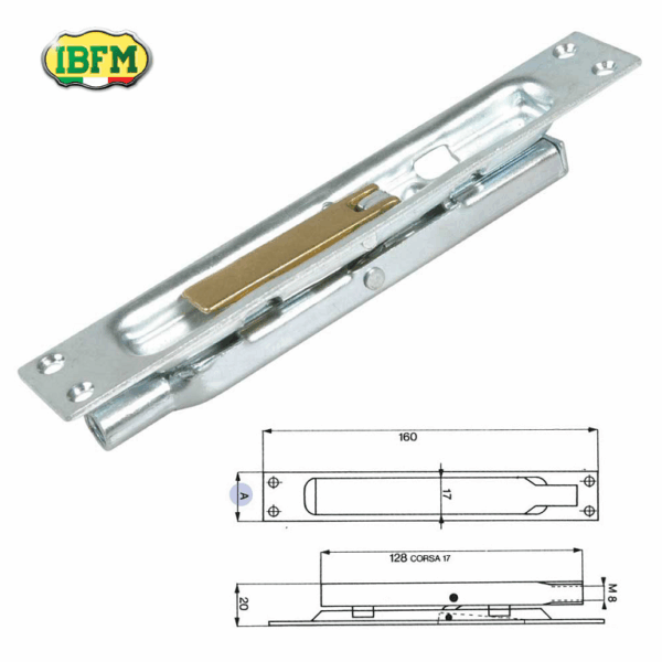 Paletto a Leva Azione Semplice con Leva Ottone mm.24x160x21h | Ibfm