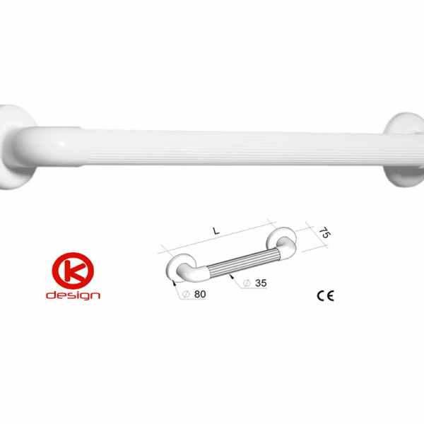 MANIGLIONE LINEARE RIGATO PVC MEDICALE Ø3,5 INTERASSE cm.30-40-60 BIANCO prodotto da K DESIGN