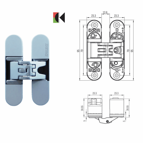 Cerniera Invisibile Regolabile K6200 mm.95x23,3 Reversibile Cromo Satinato  Koblenz