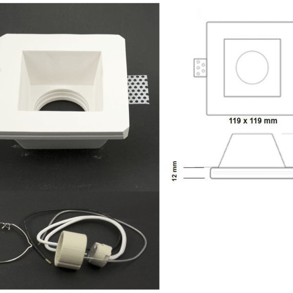 Faretto Incasso Gesso Quadro Ip20 mm.119x119x54h Attacco Gu10 | Lampo