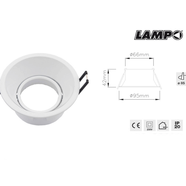 Faretti Incasso Tondo Orientabile Luce Rientrata per Gu10 d.50 Bianco mm.95/42x66h | Lampo