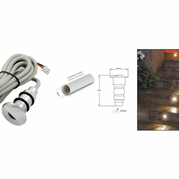 Faretto Incasso Ip66 Led 45â°1w 130lm 12v d.16x41h Cromo con Palpebra 6400k Luce Fredda |  Lampo