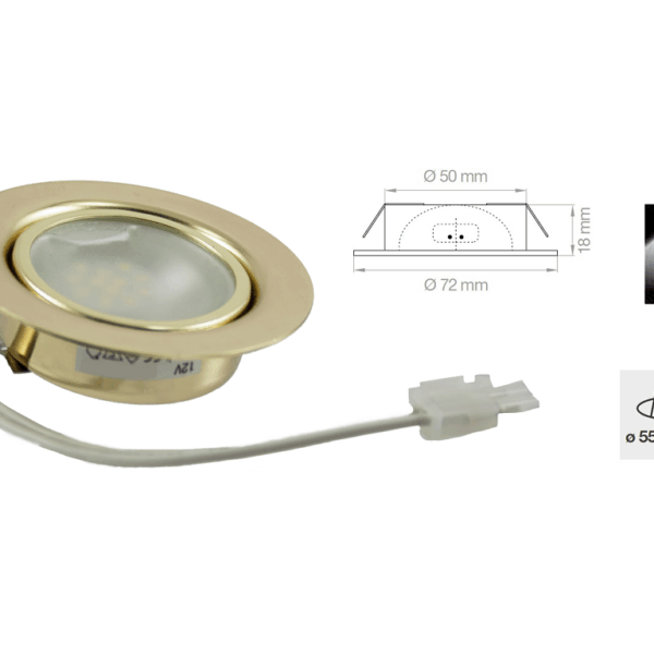 Faretto Incasso Ip20 1,8w 80lm 120°12v d.50x18h Oro 4000k |  Lampo