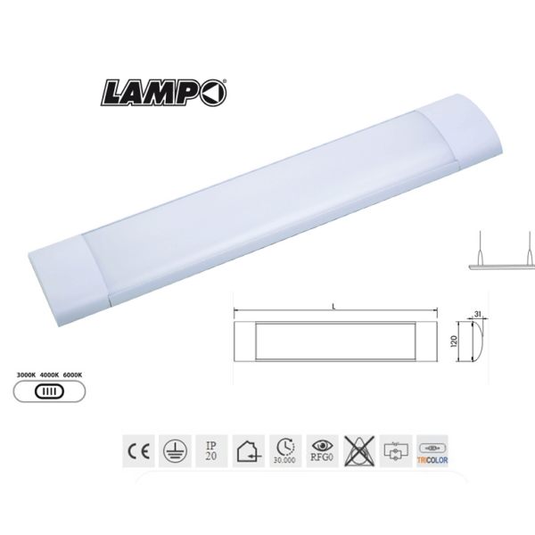 PLAFONIERA LED TRICOLOR 3000K-4000K-6000K 230v IP20 VARIE LUNGHEZZE | LAMPO