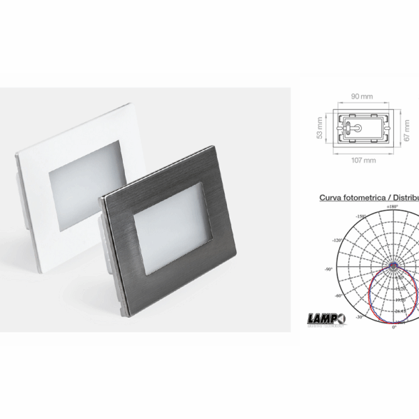 Faretto Segnapasso Incasso Rettangolare 230v Ip65 3w 200lm 120°mm.107x67h 3000k Bianco/Inox | Lampo