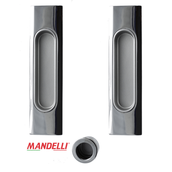 Maniglia Incasso Rettangolare Porta Scorrevole modello 1038 d.38x143 Senza Foro Chiave 26-Cromo | Mandelli