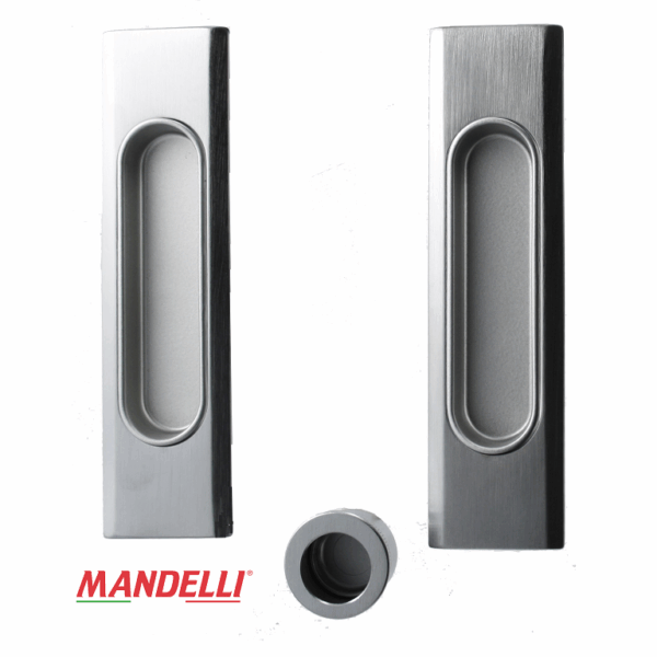 Maniglia Incasso Rettangolare Porta Scorrevole modello 1038 d.38x143 Senza Foro Chiave 26D-Cromo Satinato | Mandelli