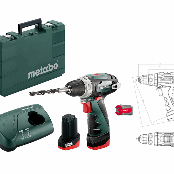 Trapano Avvitatore A Batteria Powermaxx Sb Bl Basic 12v-2x2,0 Ah Li-Ion Brushless Valigetta  | Metabo