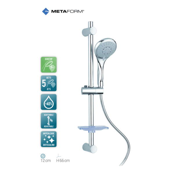 Saliscendi Modello Comet 5 Getti d.120 Asta Doccia Piatta mm.660 Cromato   Metaform