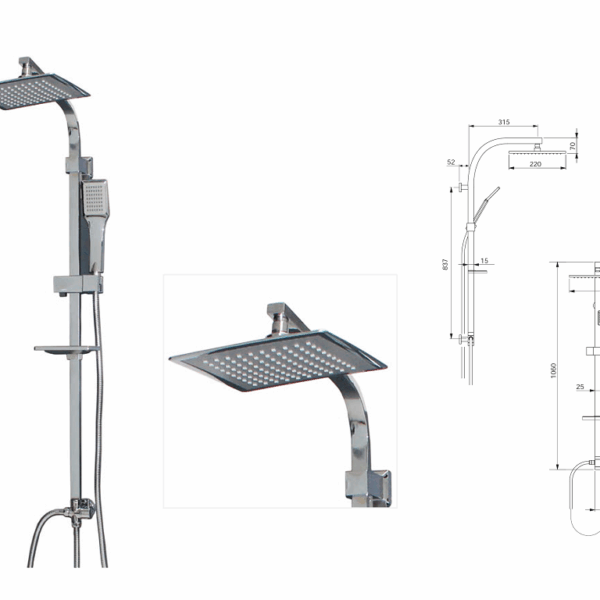 Colonna Doccia Modello Nesea Doccia Soffione Portasapone Acciaio Inox Lucido   Mixtech