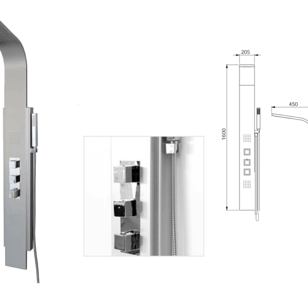 Colonna Doccia con TermostaticoModello Orion-T Multifunzione Doccetta cm.160x20,5 | Mixtech