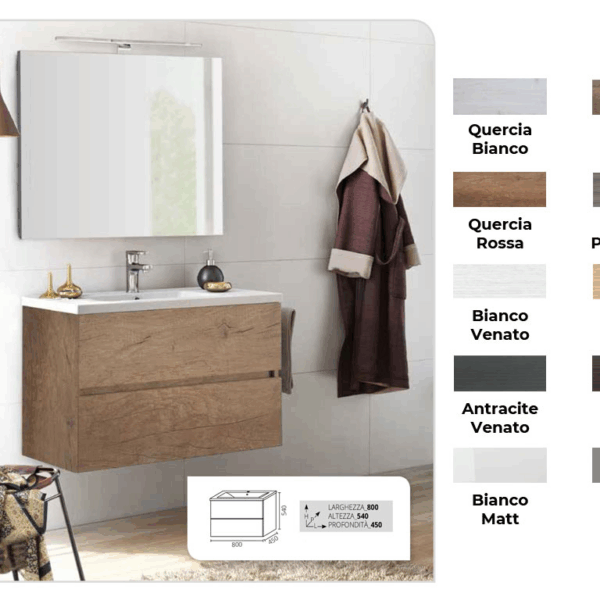 Mobile Bagno Sospeso Mod.Rossana Senza Lavabo 2cassetti Tabacco Venato mm.800x450x54h  Mixtech