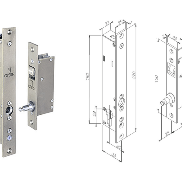 Serratura Infilare porta Scorrevole Foro Yale per Cilindro Europeo Elettroblocco a 12vdc Entrata 20 | Opera