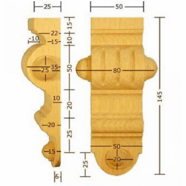 Capitello Legno Pino w50xh145xd35 Intagliato a Mano  Pru