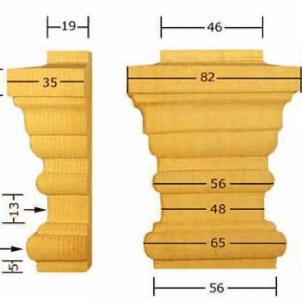Capitello Legno Pino w82xh102xd35 Intagliato a Mano  Pru